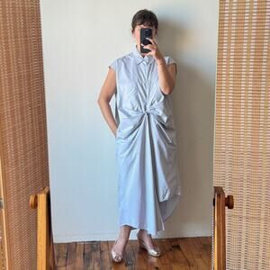 JBNY Draped Cotton Twill Dress in Blue